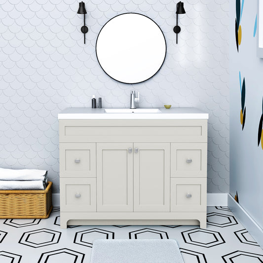Daisy 48" Freestanding Cultured Marble Top Bathroom Vanity with Modern Shaker Doors - Willow Grey
