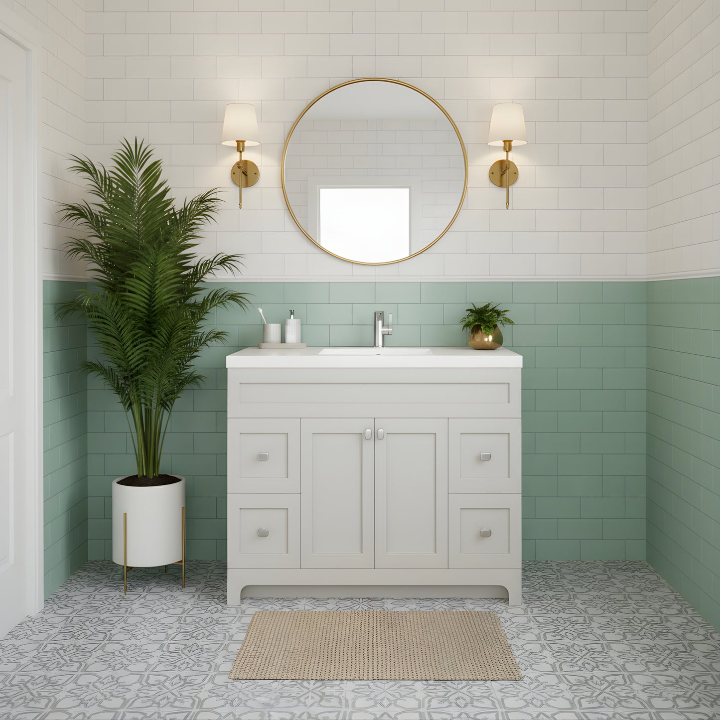 Daisy 48" Freestanding Cultured Marble Top Bathroom Vanity with Modern Shaker Doors - Willow Grey