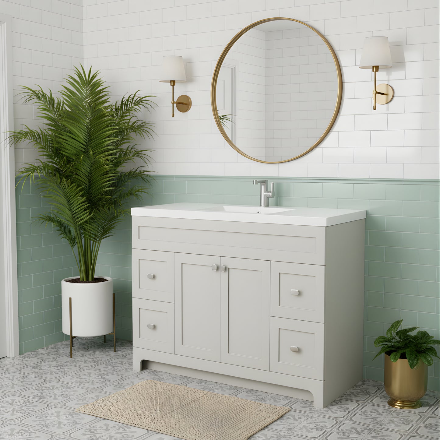 Daisy 48" Freestanding Cultured Marble Top Bathroom Vanity with Modern Shaker Doors - Willow Grey