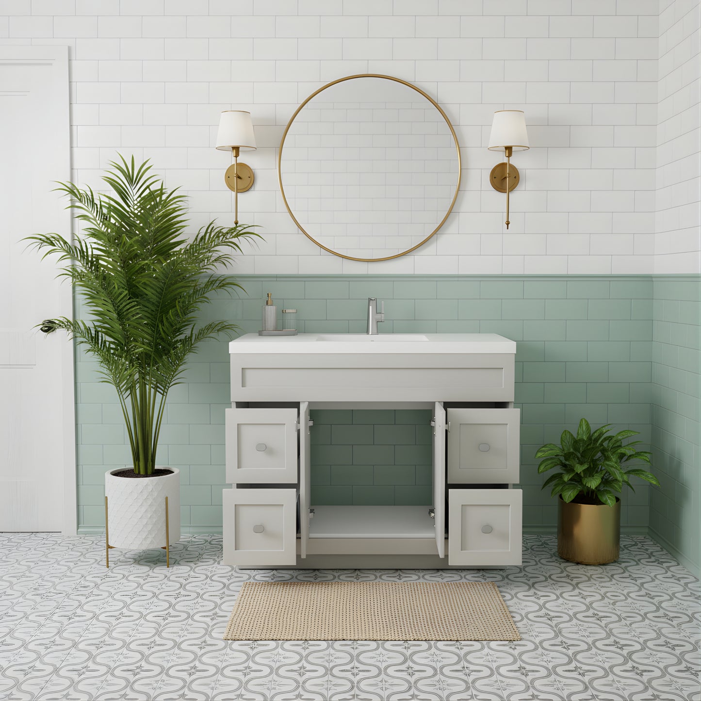 Daisy 48" Freestanding Cultured Marble Top Bathroom Vanity with Modern Shaker Doors - Willow Grey