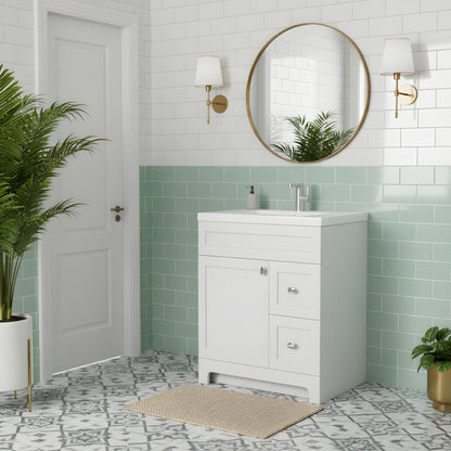 Daisy 30" Freestanding Cultured Marble Top Bathroom Vanity with Modern Shaker Doors - White