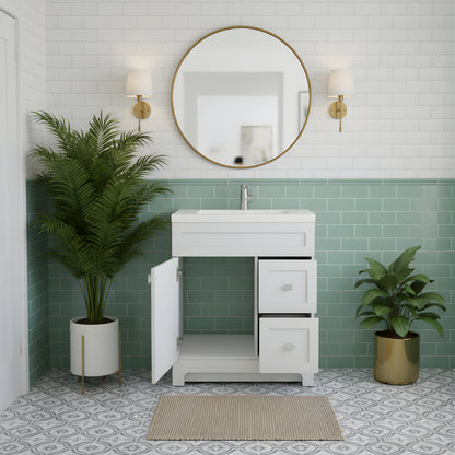 Daisy 30" Freestanding Cultured Marble Top Bathroom Vanity with Modern Shaker Doors - White