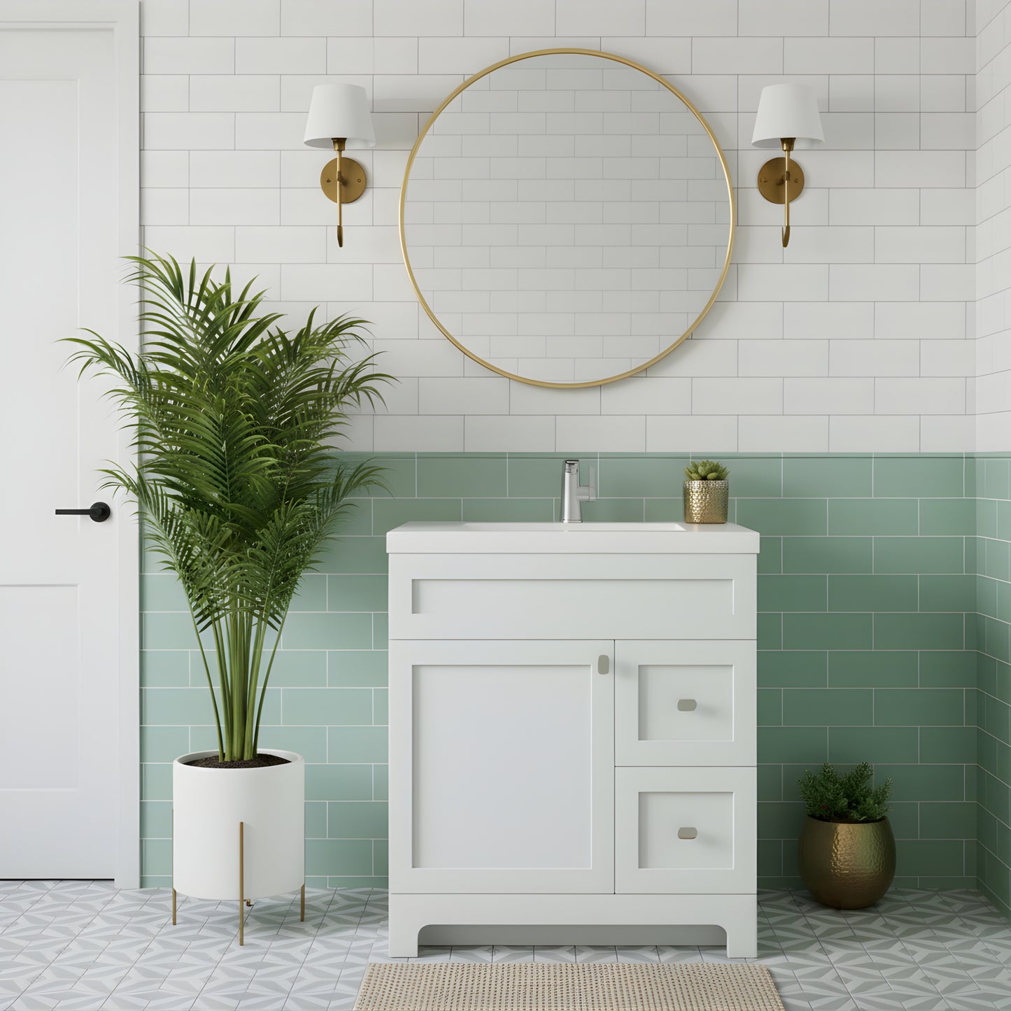 Daisy 30" Freestanding Cultured Marble Top Bathroom Vanity with Modern Shaker Doors - White