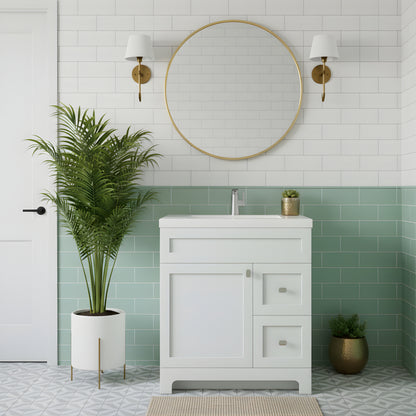 Daisy 30" Freestanding Cultured Marble Top Bathroom Vanity with Modern Shaker Doors - White