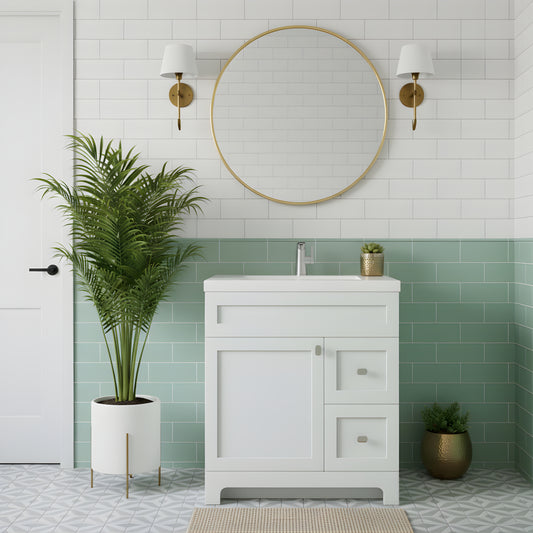 Daisy 30" Freestanding Cultured Marble Top Bathroom Vanity with Modern Shaker Doors - White