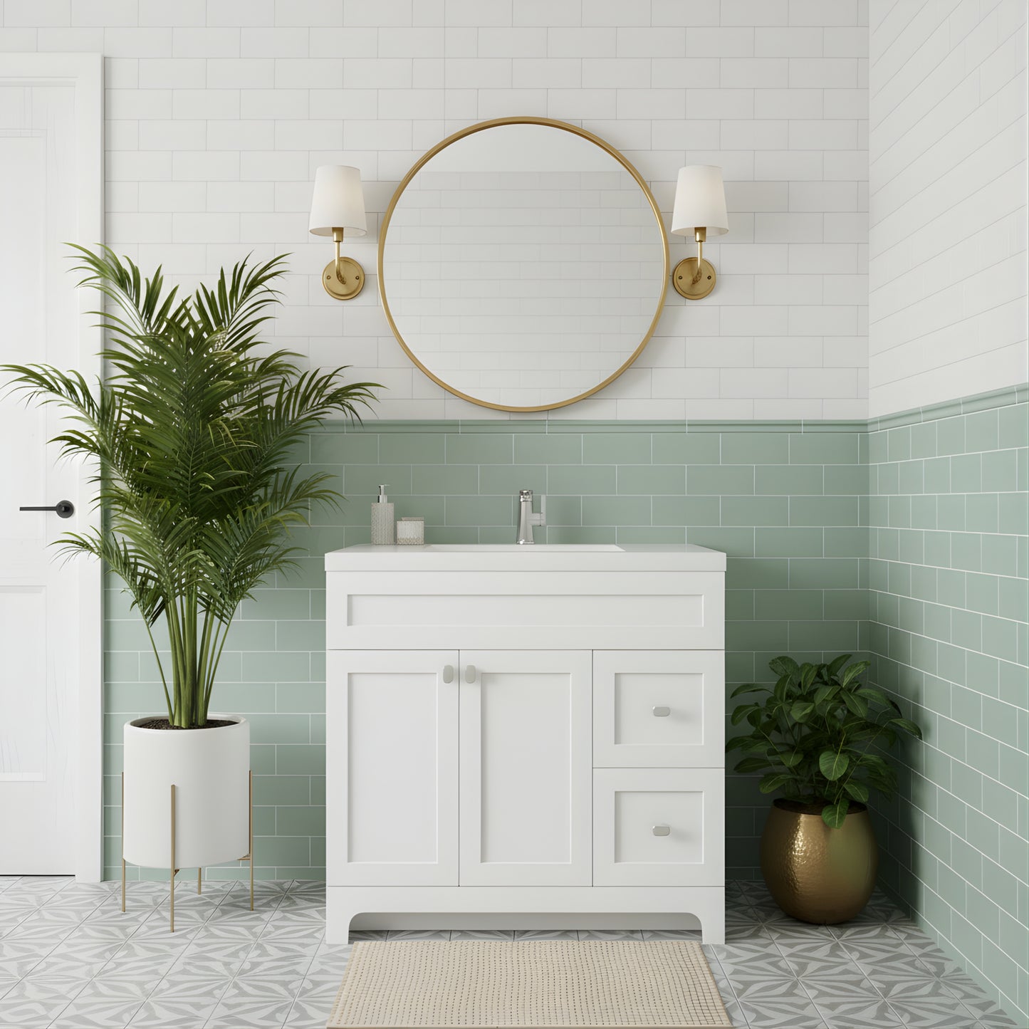 Daisy 36" Freestanding Cultured Marble Top Bathroom Vanity with Modern Shaker Doors - White