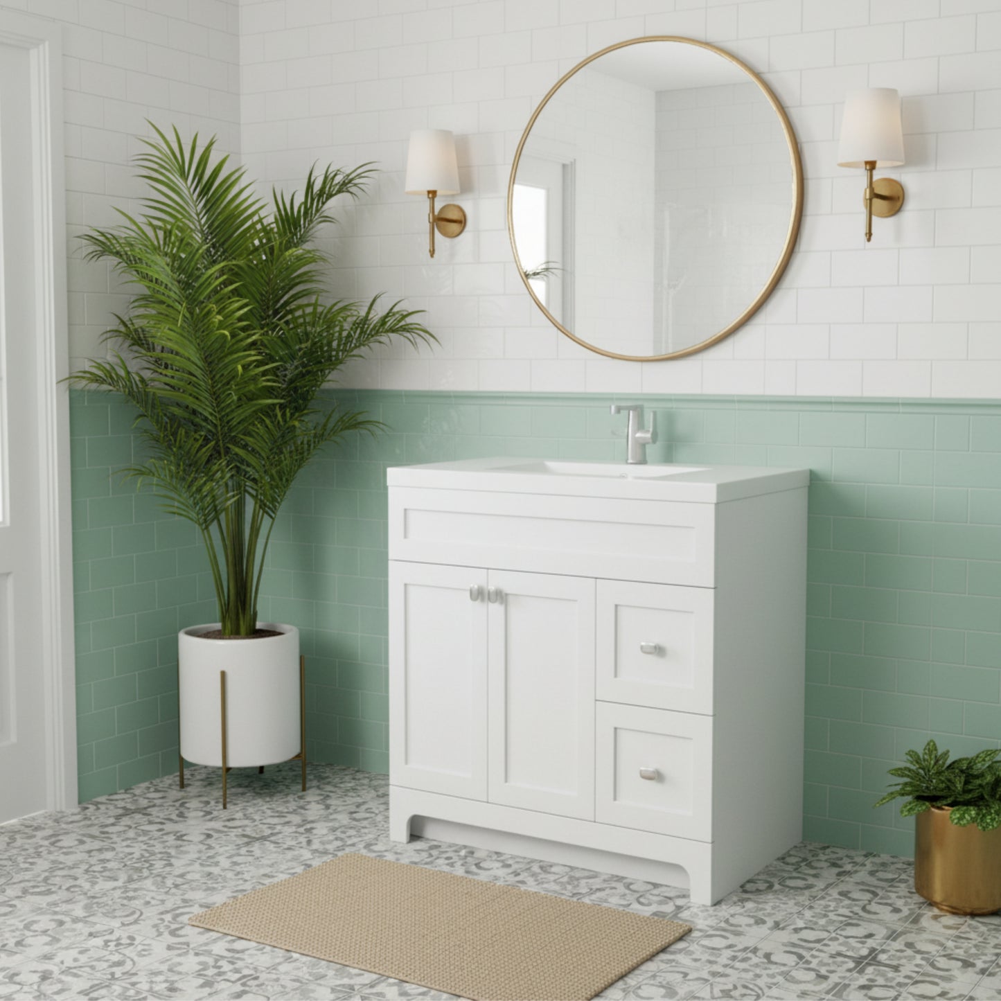 Daisy 36" Freestanding Cultured Marble Top Bathroom Vanity with Modern Shaker Doors - White