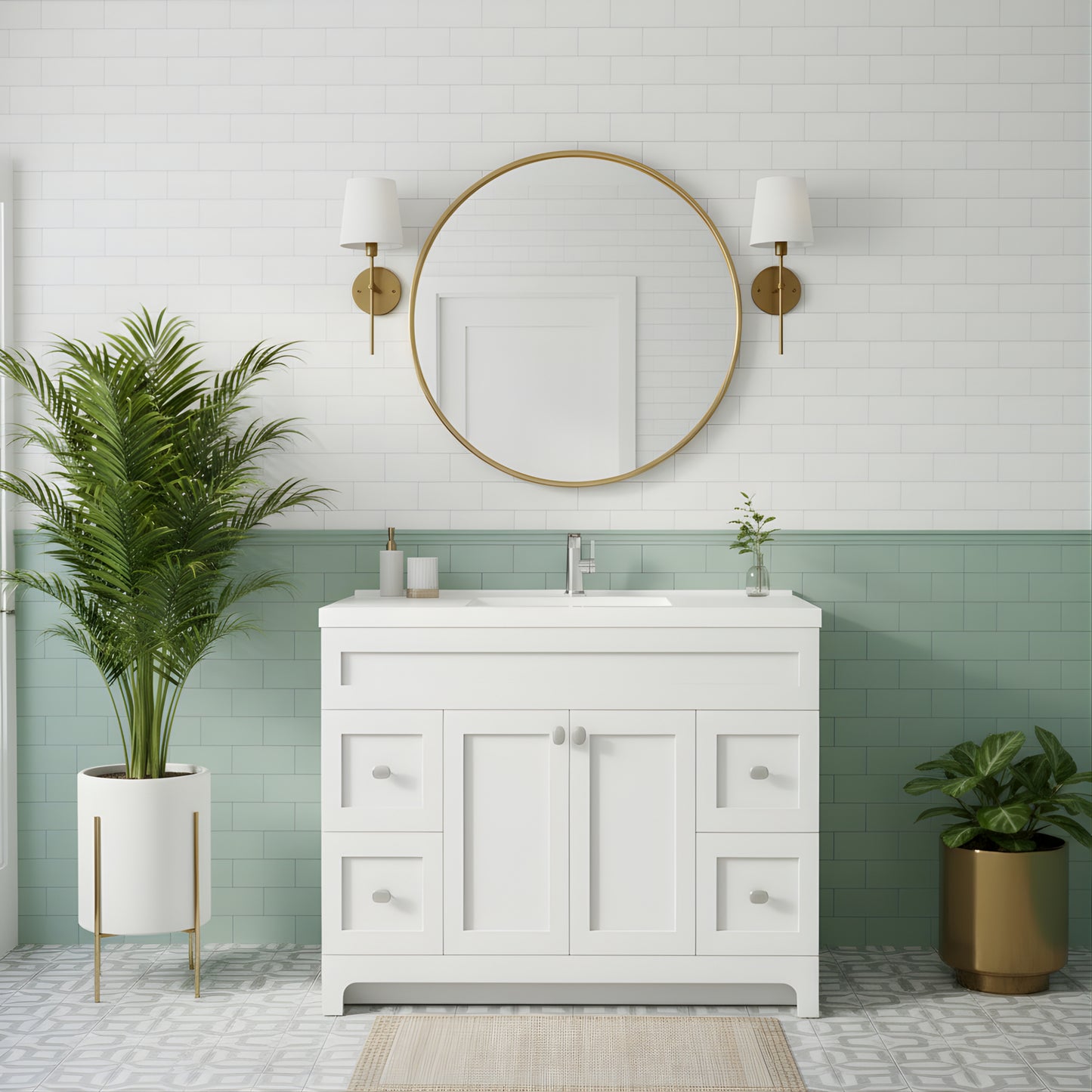 Daisy 48" Freestanding Cultured Marble Top Bathroom Vanity with Modern Shaker Doors - White