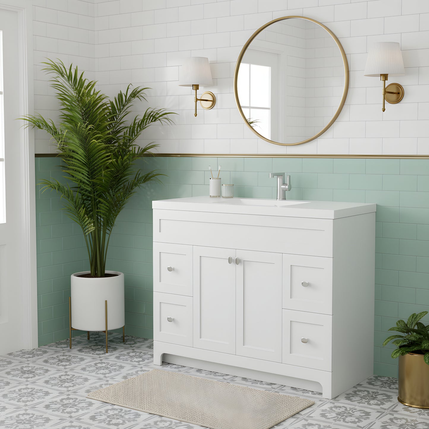 Daisy 48" Freestanding Cultured Marble Top Bathroom Vanity with Modern Shaker Doors - White