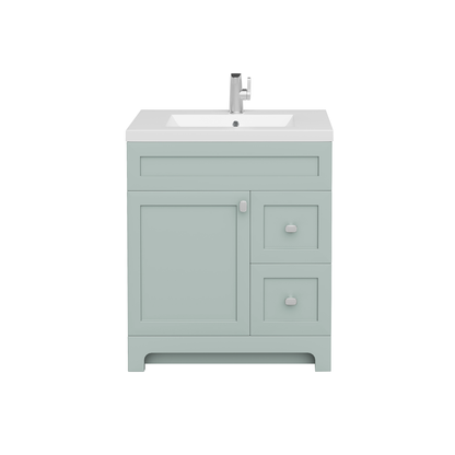 Daisy 30" Freestanding Vanity w/top and Modern Shaker Doors - Sage