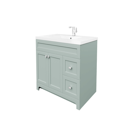 Daisy 36" Freestanding Vanity w/top and Modern Shaker Doors - Sage