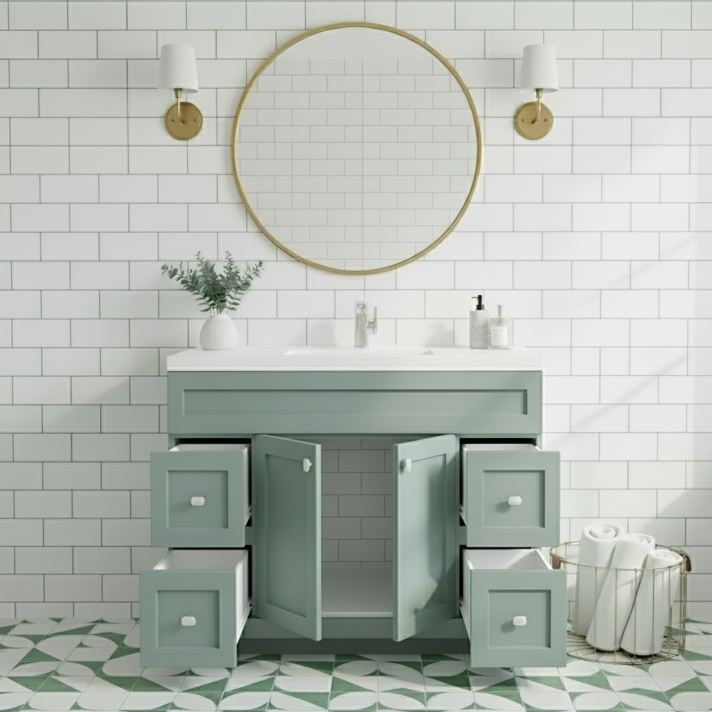 Daisy 48" Freestanding Vanity w/top and Modern Shaker Doors - Serenity