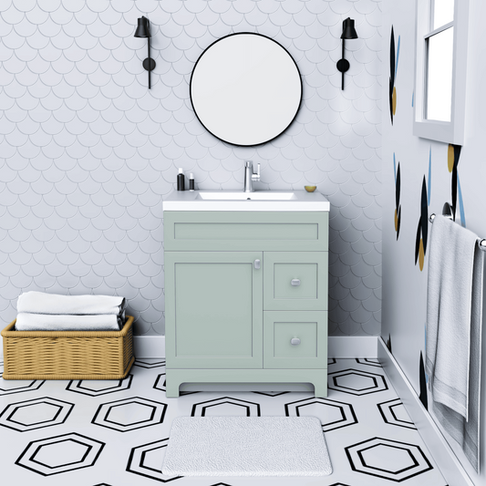 Daisy 30" Freestanding Cultured Marble Top Bathroom Vanity with Modern Shaker Doors - Sage