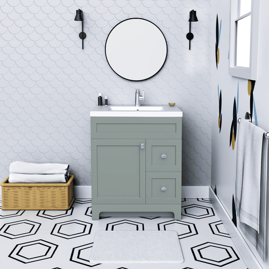Daisy 30" Freestanding Cultured Marble Top Bathroom Vanity with Modern Shaker Doors - Serenity