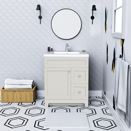 Daisy 30" Freestanding Cultured Marble Top Bathroom Vanity with Modern Shaker Doors - Willow Grey