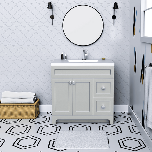 Daisy 36" Freestanding Cultured Marble Top Bathroom Vanity with Modern Shaker Doors - Canadian Grey