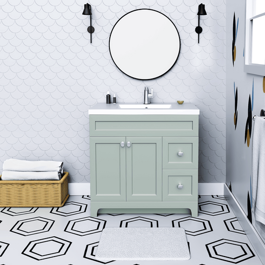 Daisy 36" Freestanding Cultured Marble Top Bathroom Vanity with Modern Shaker Doors - Sage
