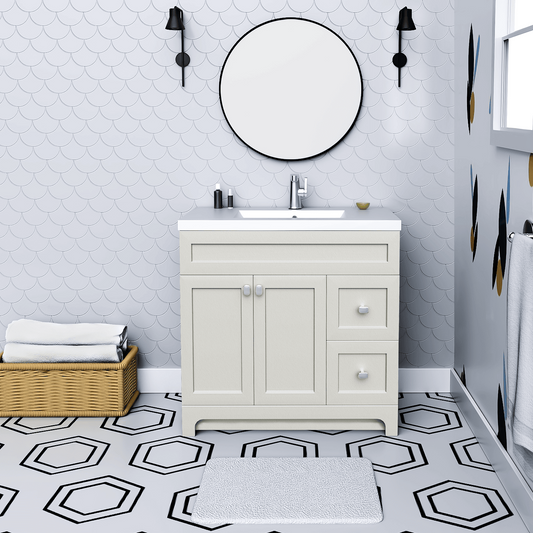 Daisy 36" Freestanding Cultured Marble Top Bathroom Vanity with Modern Shaker Doors - Willow Grey
