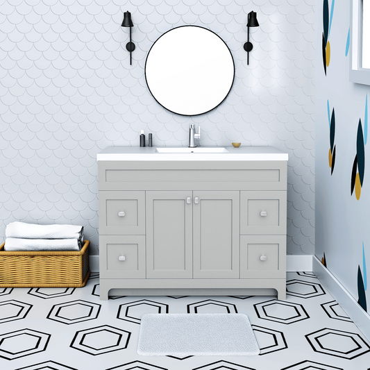 Daisy 48" Freestanding Cultured Marble Top Bathroom Vanity with Modern Shaker Doors - Canadian Grey