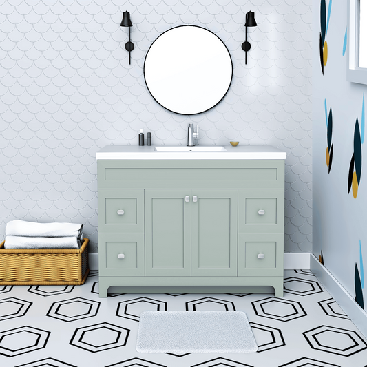 Daisy 48" Freestanding Cultured Marble Top Bathroom Vanity with Modern Shaker Doors - Sage
