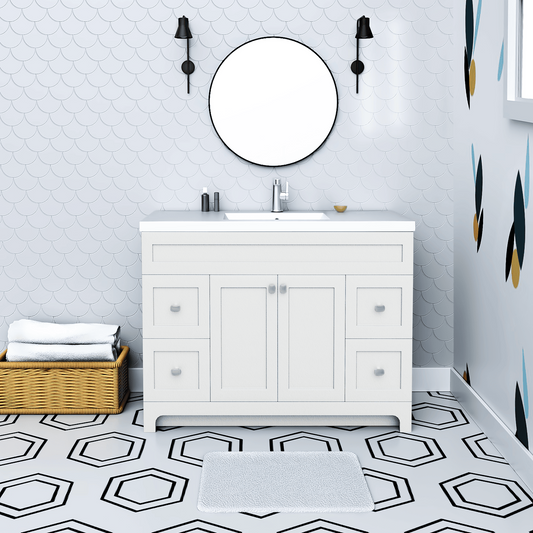 Daisy 48" Freestanding Cultured Marble Top Bathroom Vanity with Modern Shaker Doors - White