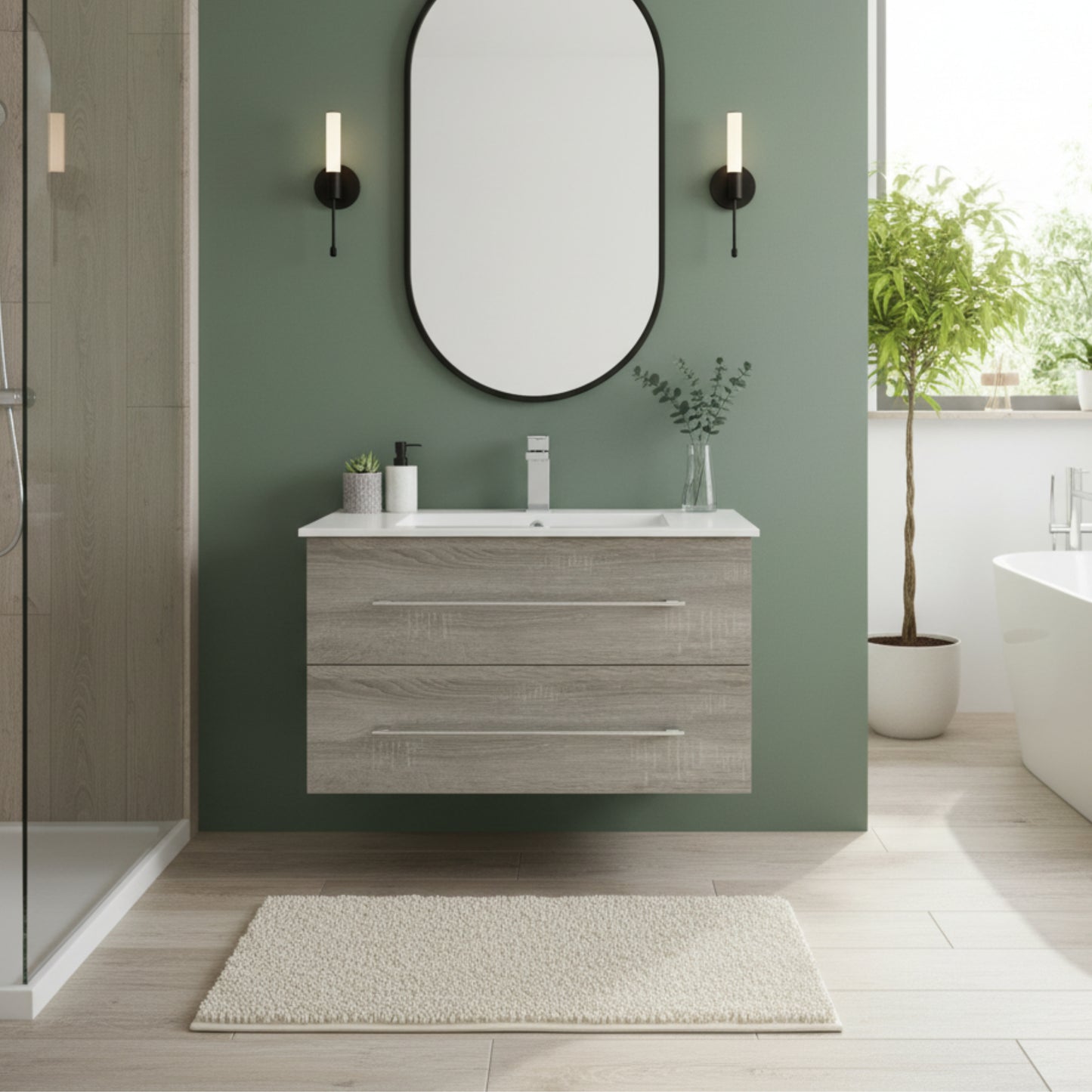 Kato 30" Single Sink Wall Mounted Cultured Marble Top Bathroom Vanity - Dorato