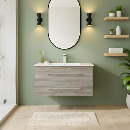 Kato 36" Single Sink Wall Mounted Cultured Marble Top Bathroom Vanity - Dorato