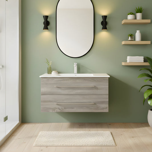 Kato 36" Single Sink Wall Mounted Cultured Marble Top Bathroom Vanity - Dorato