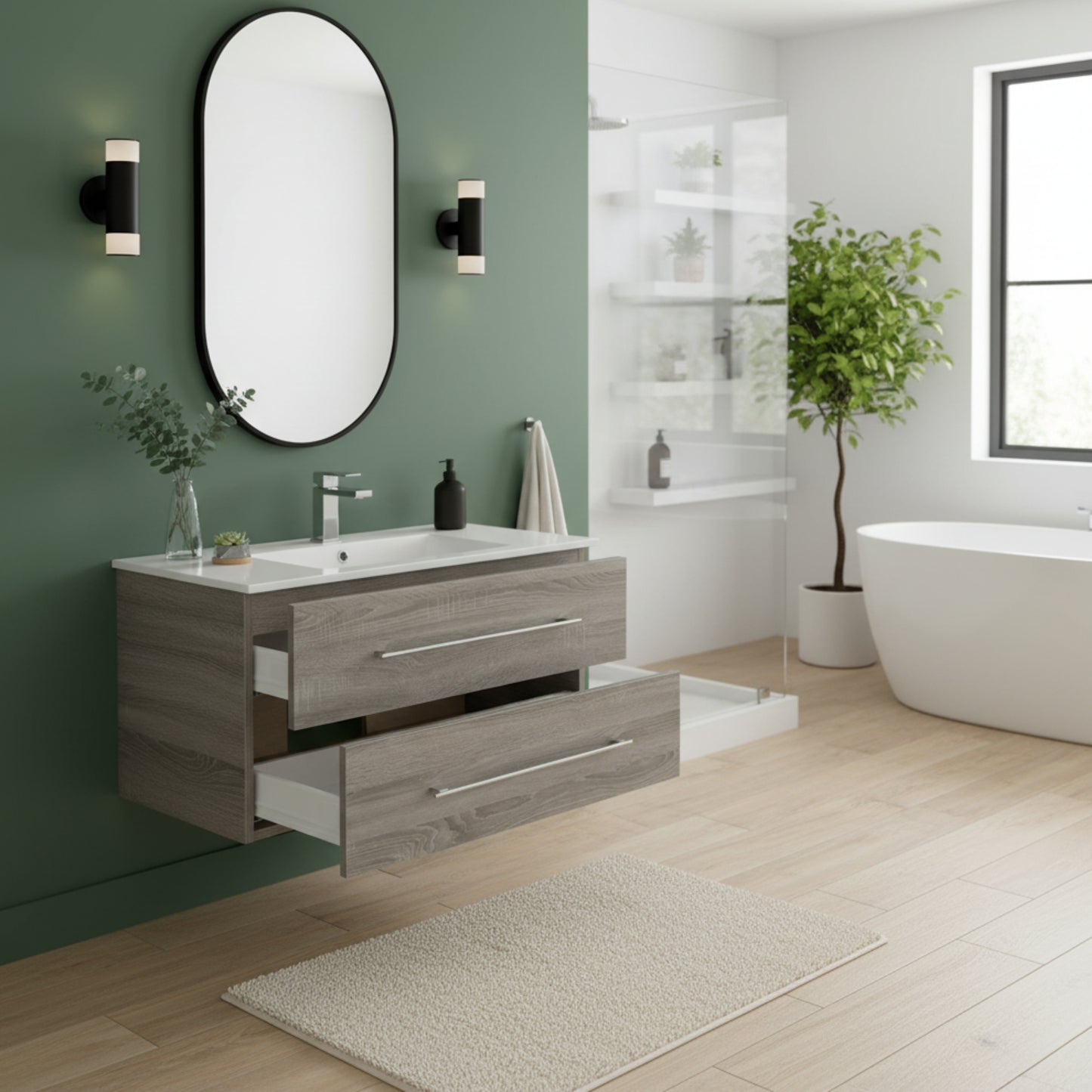 Kato 36" Single Sink Wall Mounted Cultured Marble Top Bathroom Vanity - Dorato