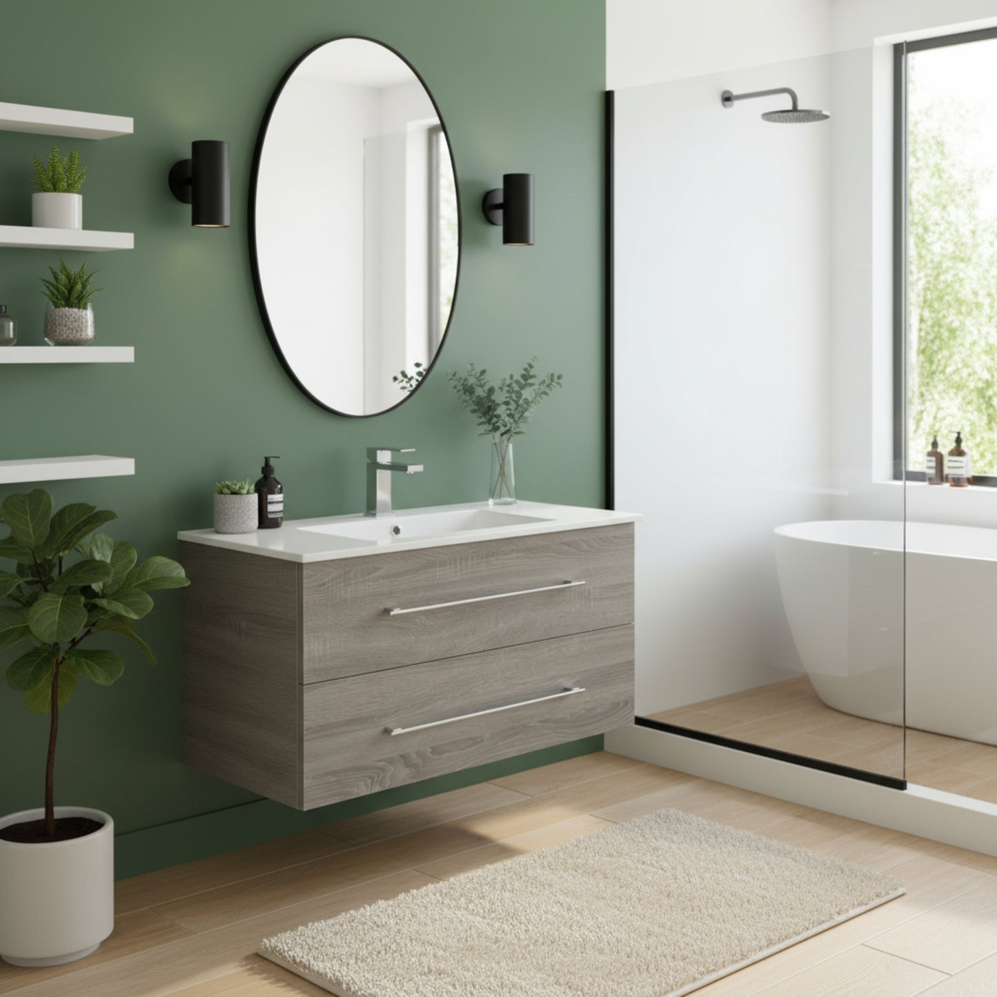 Kato 36" Single Sink Wall Mounted Cultured Marble Top Bathroom Vanity - Dorato