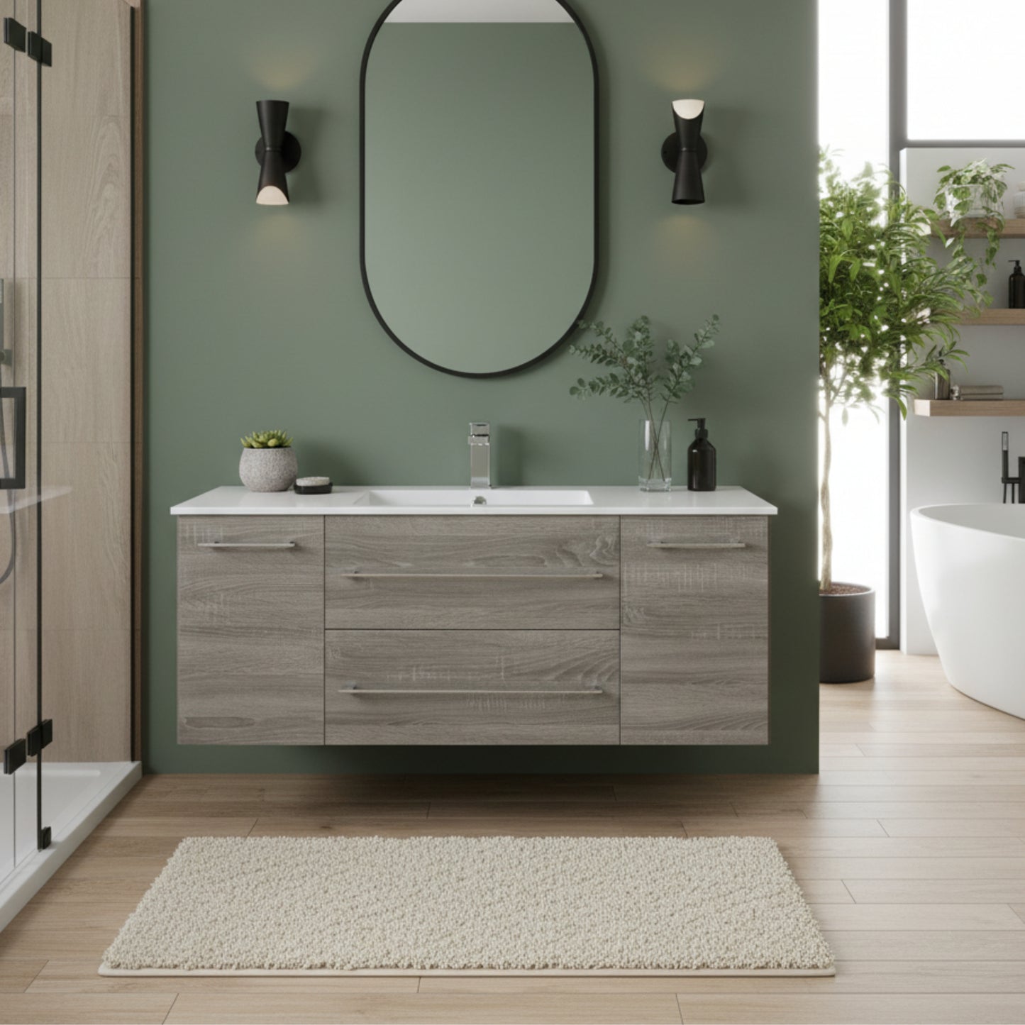 Kato 48" Single Sink Wall Mounted Cultured Marble Top Bathroom Vanity - Dorato