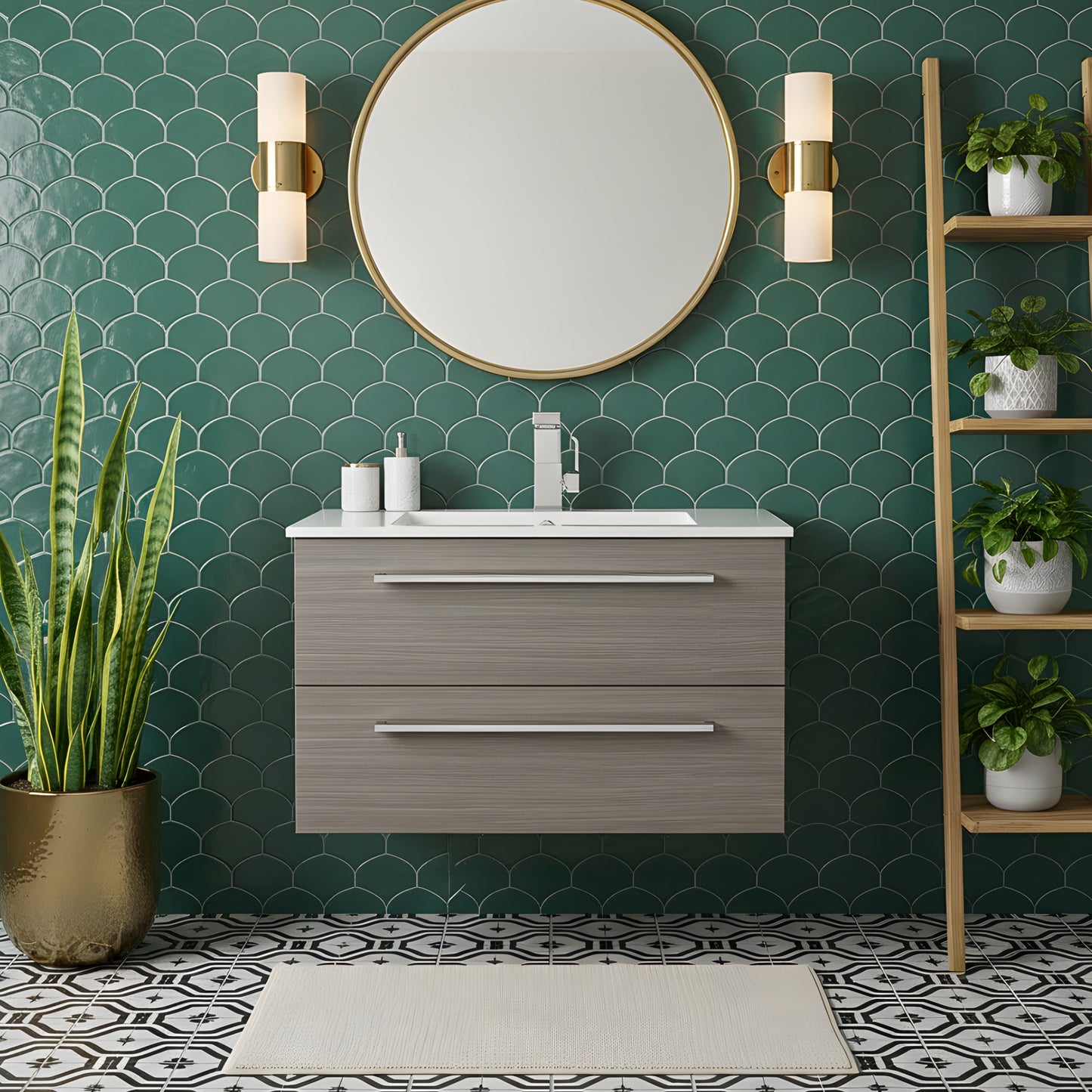 Silhouette 30" Single Sink Wall Mount Cultured Marble Top Bathroom Vanity - Aria