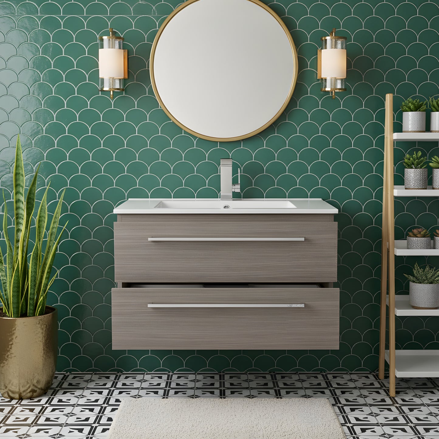 Silhouette 30" Single Sink Wall Mount Cultured Marble Top Bathroom Vanity - Aria