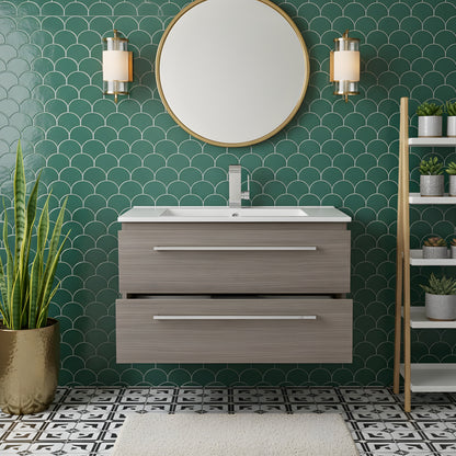 Silhouette 30" Single Sink Wall Mount Cultured Marble Top Bathroom Vanity - Aria