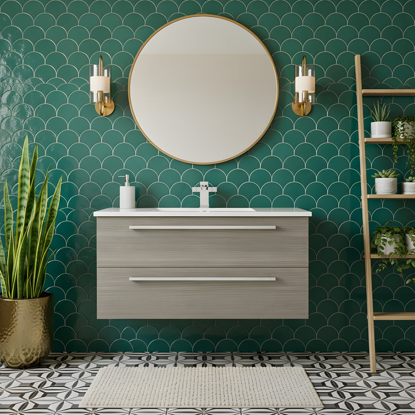 Silhouette 36" Single Sink Wall Mount Cultured Marble Top Bathroom Vanity - Aria