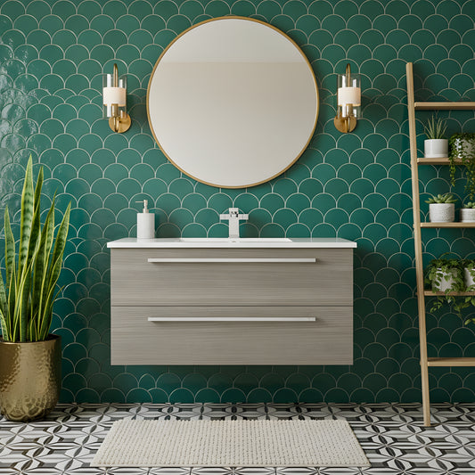 Silhouette 36" Single Sink Wall Mount Cultured Marble Top Bathroom Vanity - Aria