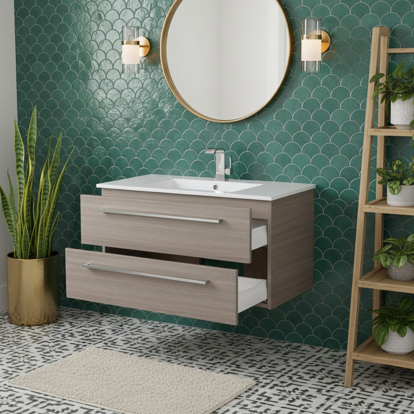 Silhouette 36" Single Sink Wall Mount Cultured Marble Top Bathroom Vanity - Aria