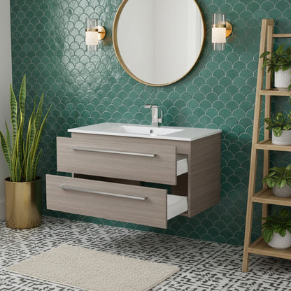 Silhouette 36" Single Sink Wall Mount Cultured Marble Top Bathroom Vanity - Aria