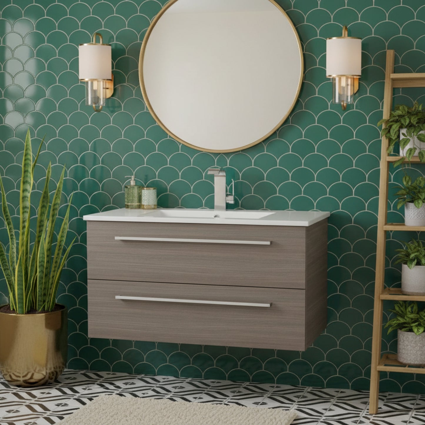 Silhouette 36" Single Sink Wall Mount Cultured Marble Top Bathroom Vanity - Aria