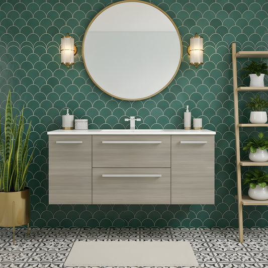 Silhouette 48" Single Sink Wall Mount Cultured Marble Top Bathroom Vanity - Aria