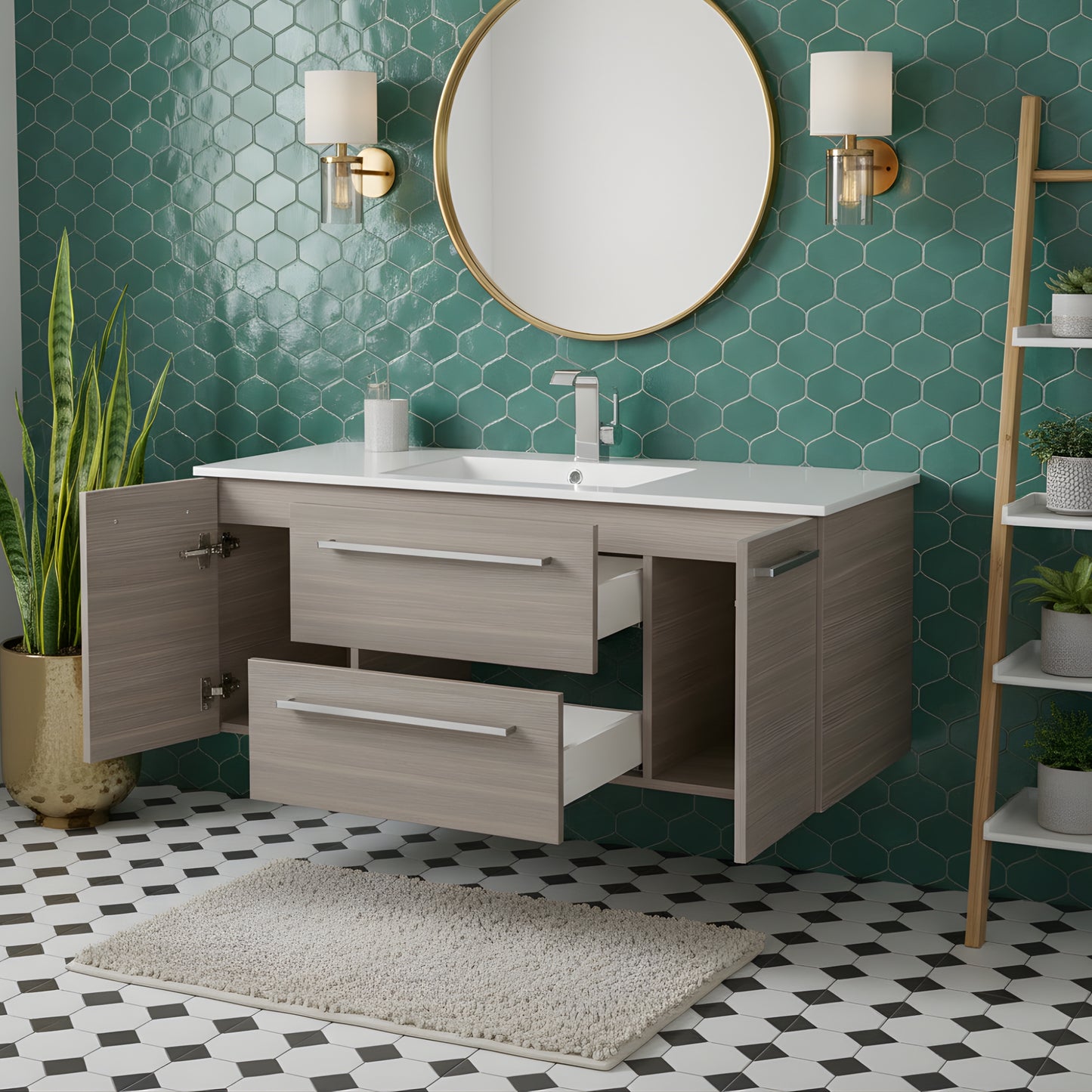 Silhouette 48" Single Sink Wall Mount Cultured Marble Top Bathroom Vanity - Aria