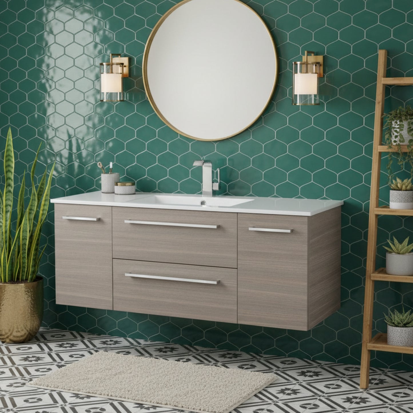 Silhouette 48" Single Sink Wall Mount Cultured Marble Top Bathroom Vanity - Aria