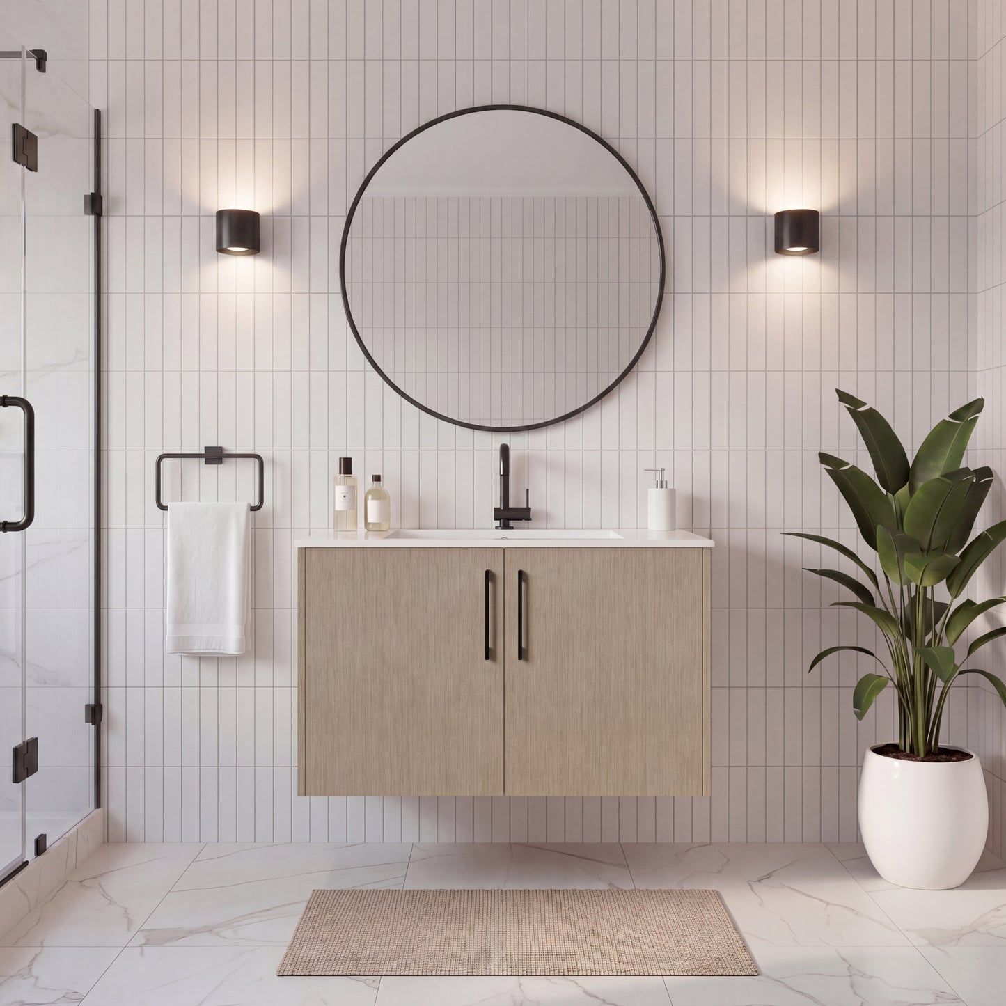 Bekka 30" Wall Mount Single Sink Cultured Marble Top Modern Bathroom Vanity - Flavia
