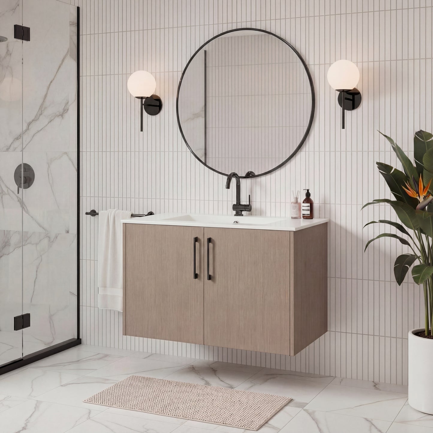 Bekka 30" Wall Mount Single Sink Cultured Marble Top Modern Bathroom Vanity - Flavia