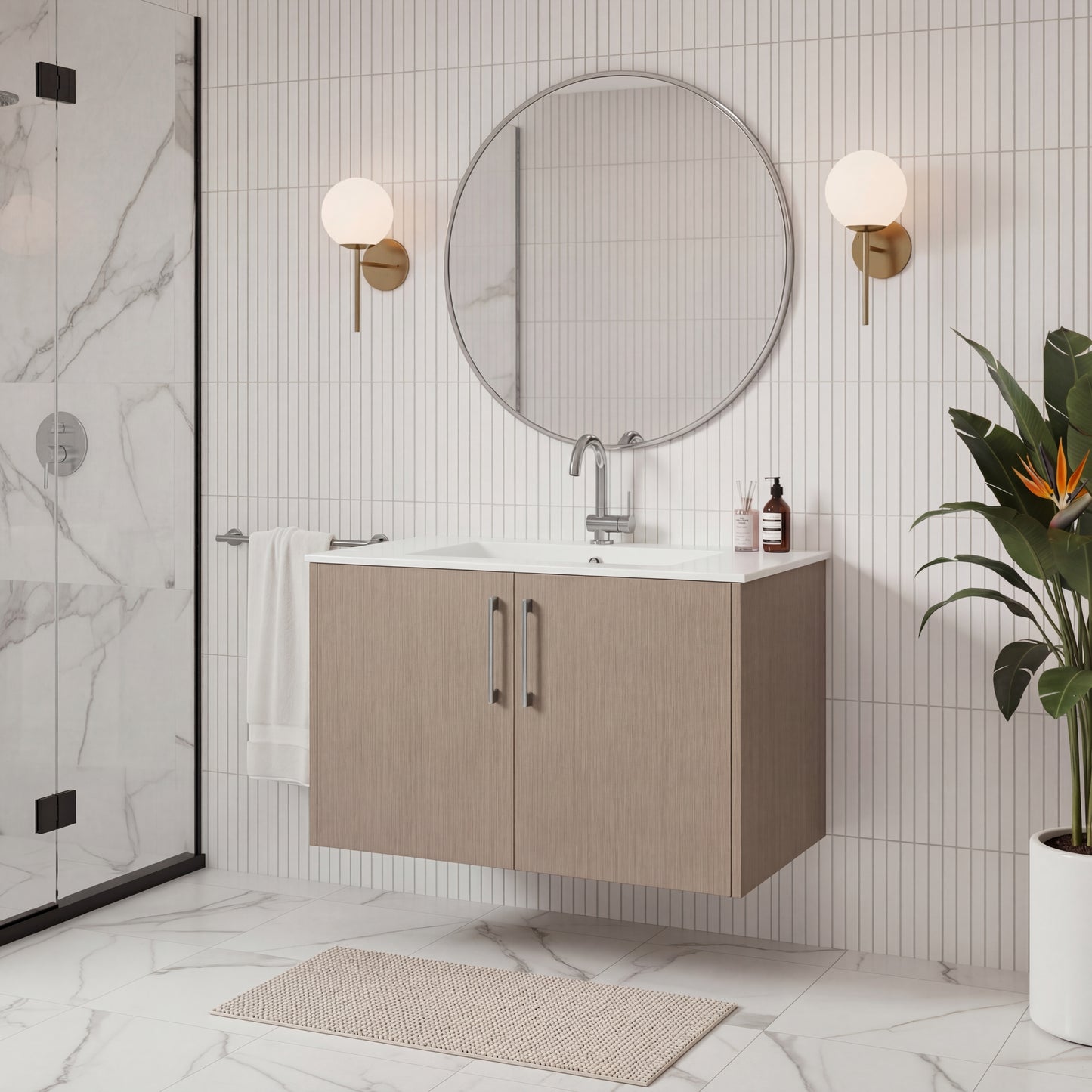 Bekka 30" Wall Mount Single Sink Cultured Marble Top Modern Bathroom Vanity - Flavia