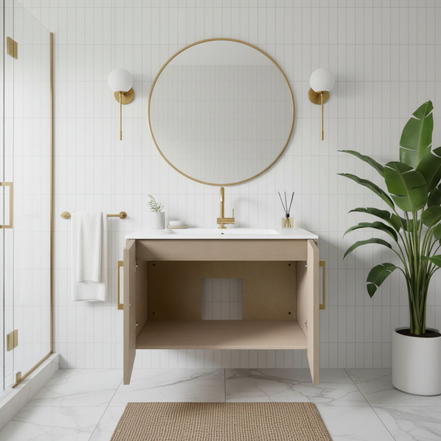 Bekka 30" Wall Mount Single Sink Cultured Marble Top Modern Bathroom Vanity - Flavia