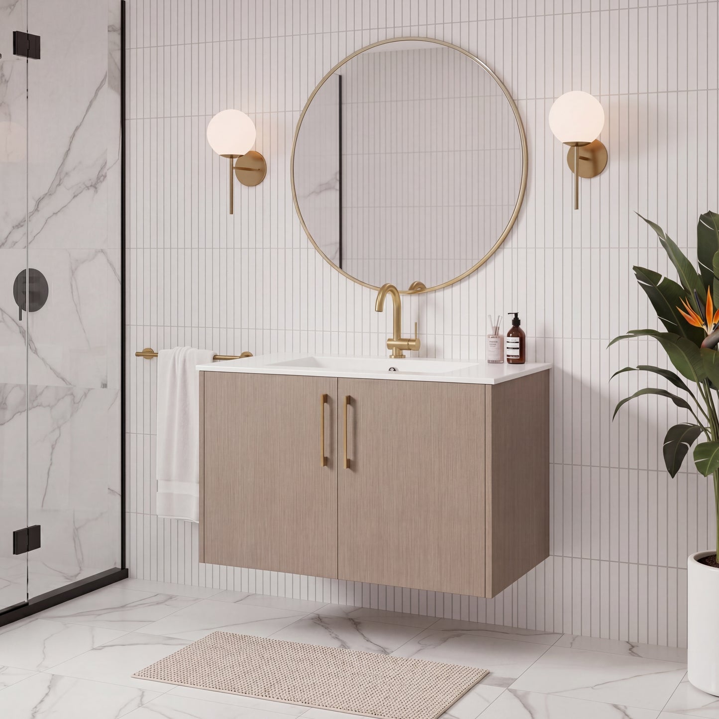 Bekka 30" Wall Mount Single Sink Cultured Marble Top Modern Bathroom Vanity - Flavia