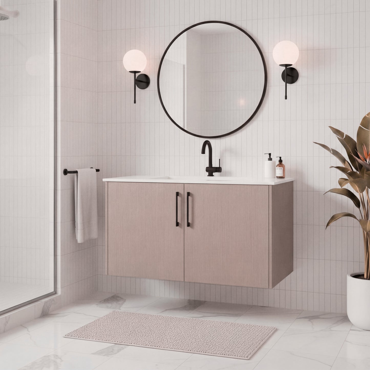 Bekka 36" Wall Mount Single Sink Cultured Marble Top Modern Bathroom Vanity - Flavia