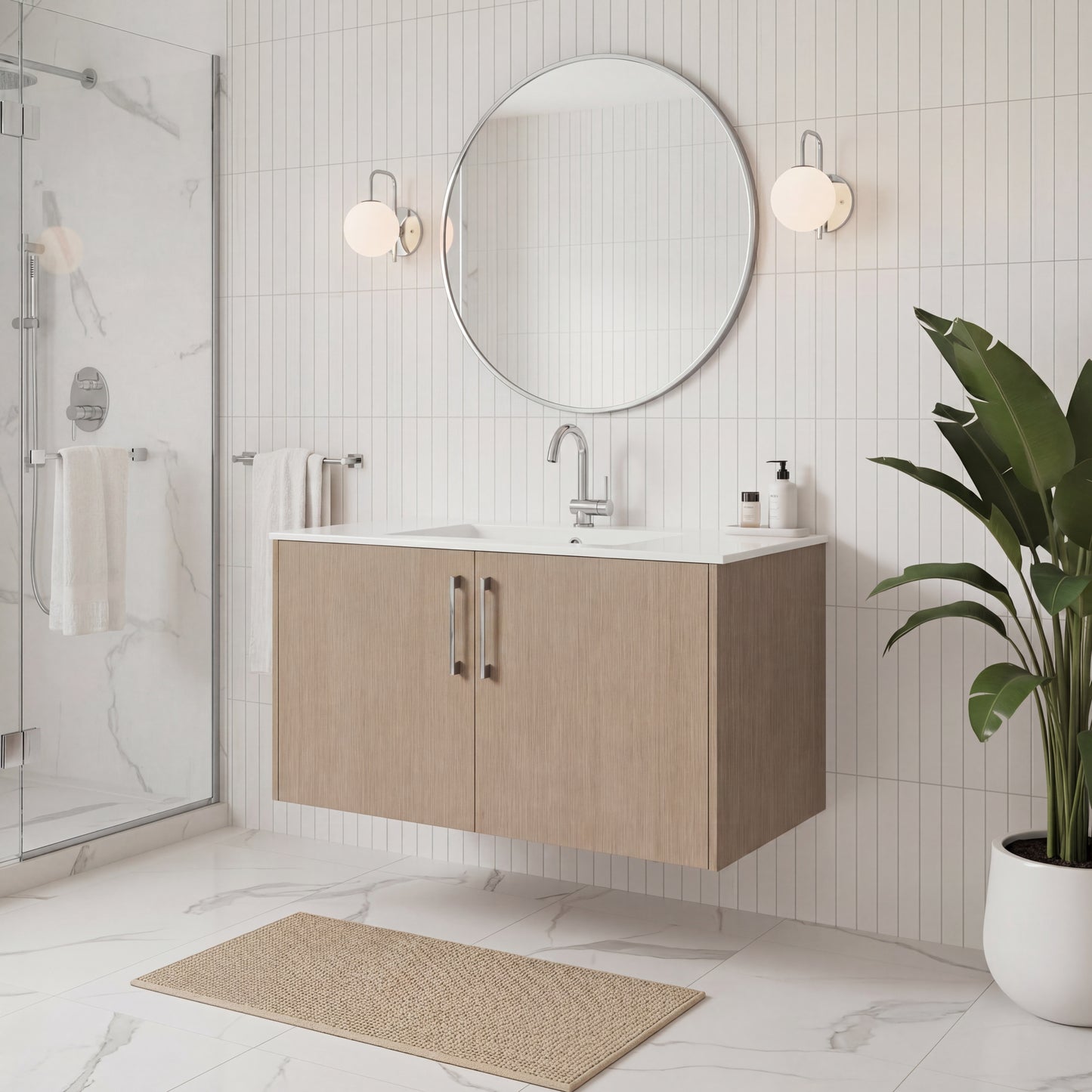 Bekka 36" Wall Mount Single Sink Cultured Marble Top Modern Bathroom Vanity - Flavia