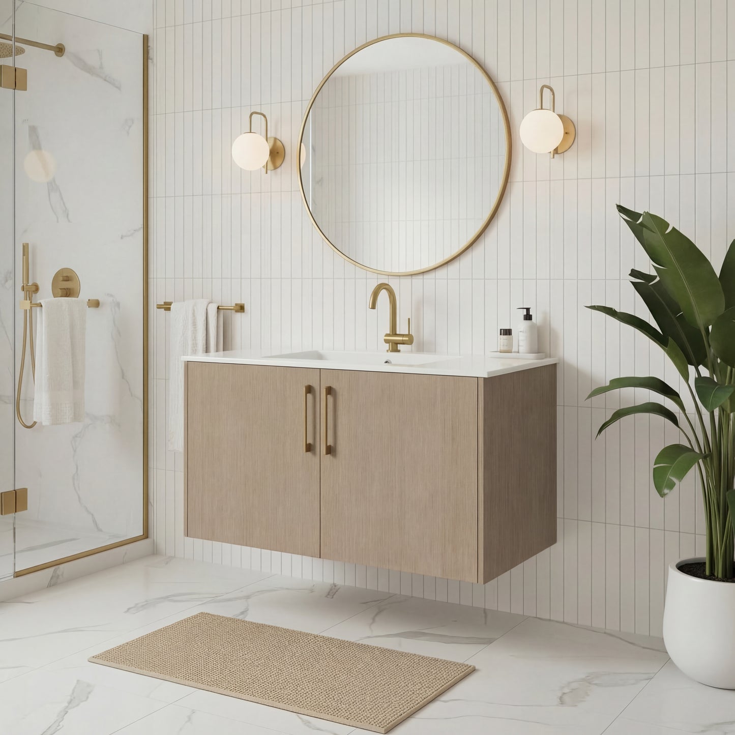 Bekka 36" Wall Mount Single Sink Cultured Marble Top Modern Bathroom Vanity - Flavia